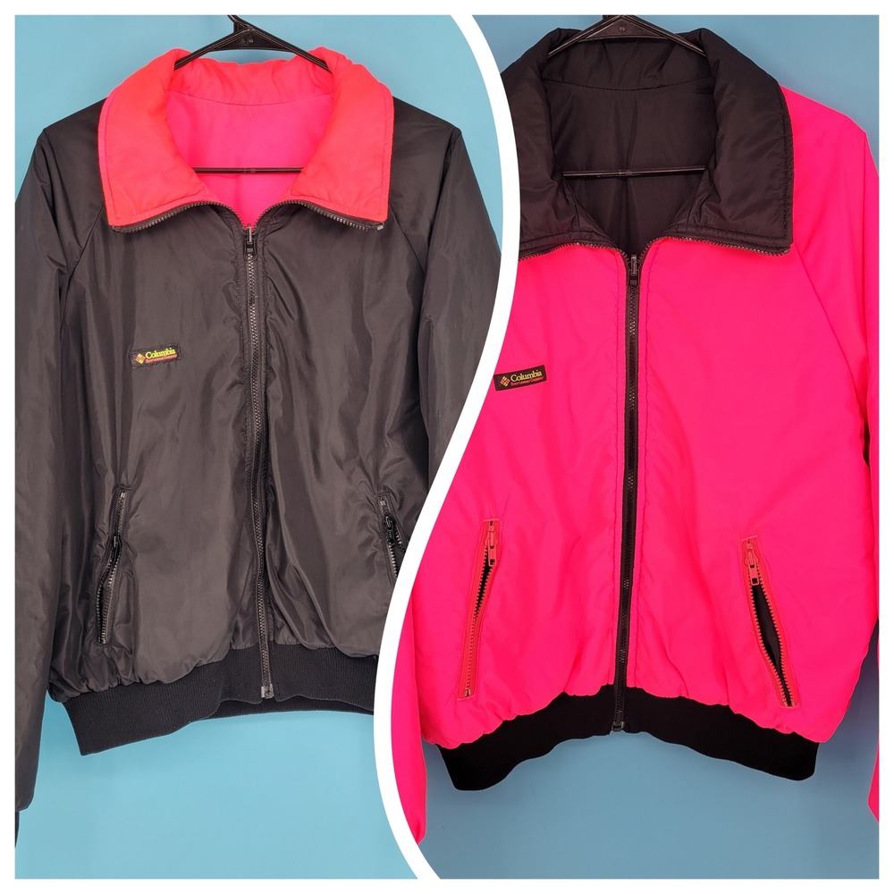 Retro 80s Columbia Neon Pink Colorblock Thinsulate Coat reversible vintage